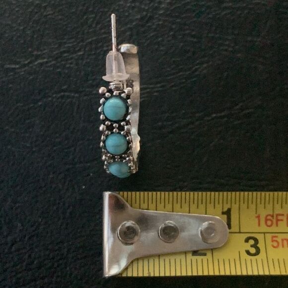 Western Hopi Navajo Style Faux Turquoise & Sterling Silver 925 Hoop Earrings NEW - Picture 12 of 12